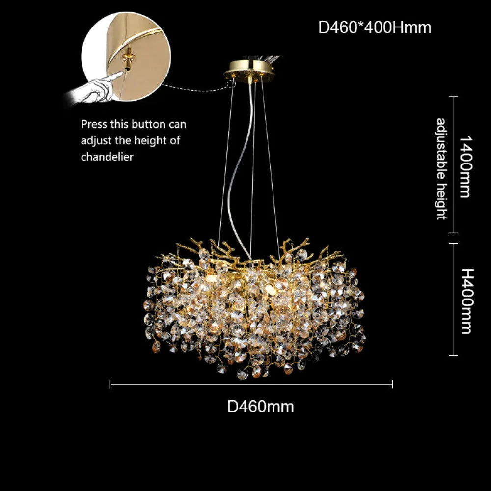 Isidora Modern Crystal Round Gold Branch Chandelier Luxury Living Room 18’’Diam Chandelier