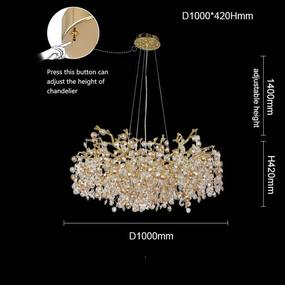 Isidora Modern Crystal Round Gold Branch Chandelier Luxury Living Room 39.37’’Diam Chandelier