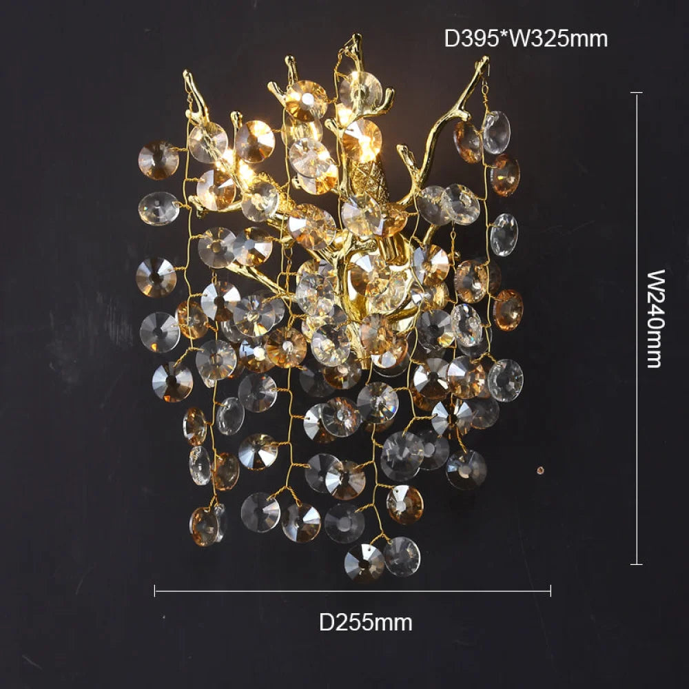 Isidora Modern Round Gold Clear Crystal Wall Sconce For Bedroom 10’’Diam Light Fixtures