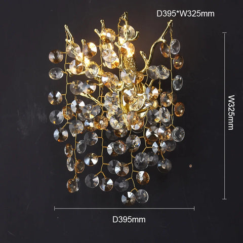 Isidora Modern Round Gold Clear Crystal Wall Sconce For Bedroom 15.6’’Diam Light Fixtures