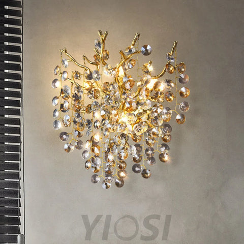 Isidora Modern Round Gold Clear Crystal Wall Sconce For Bedroom Light Fixtures