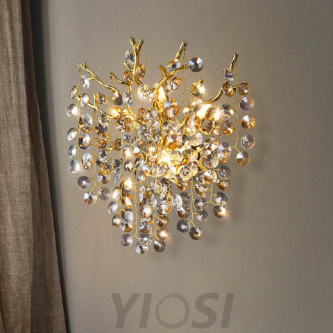 Isidora Modern Round Gold Clear Crystal Wall Sconce For Bedroom Light Fixtures