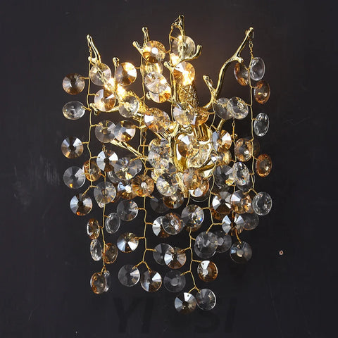 Isidora Modern Round Gold Clear Crystal Wall Sconce For Bedroom Light Fixtures