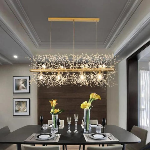 chandelier over kitchen island