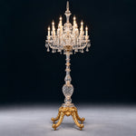 Jalinta Gold Tripod Crystal 24-Light Floor Lamp 85.8" on a deep teal-blue wall