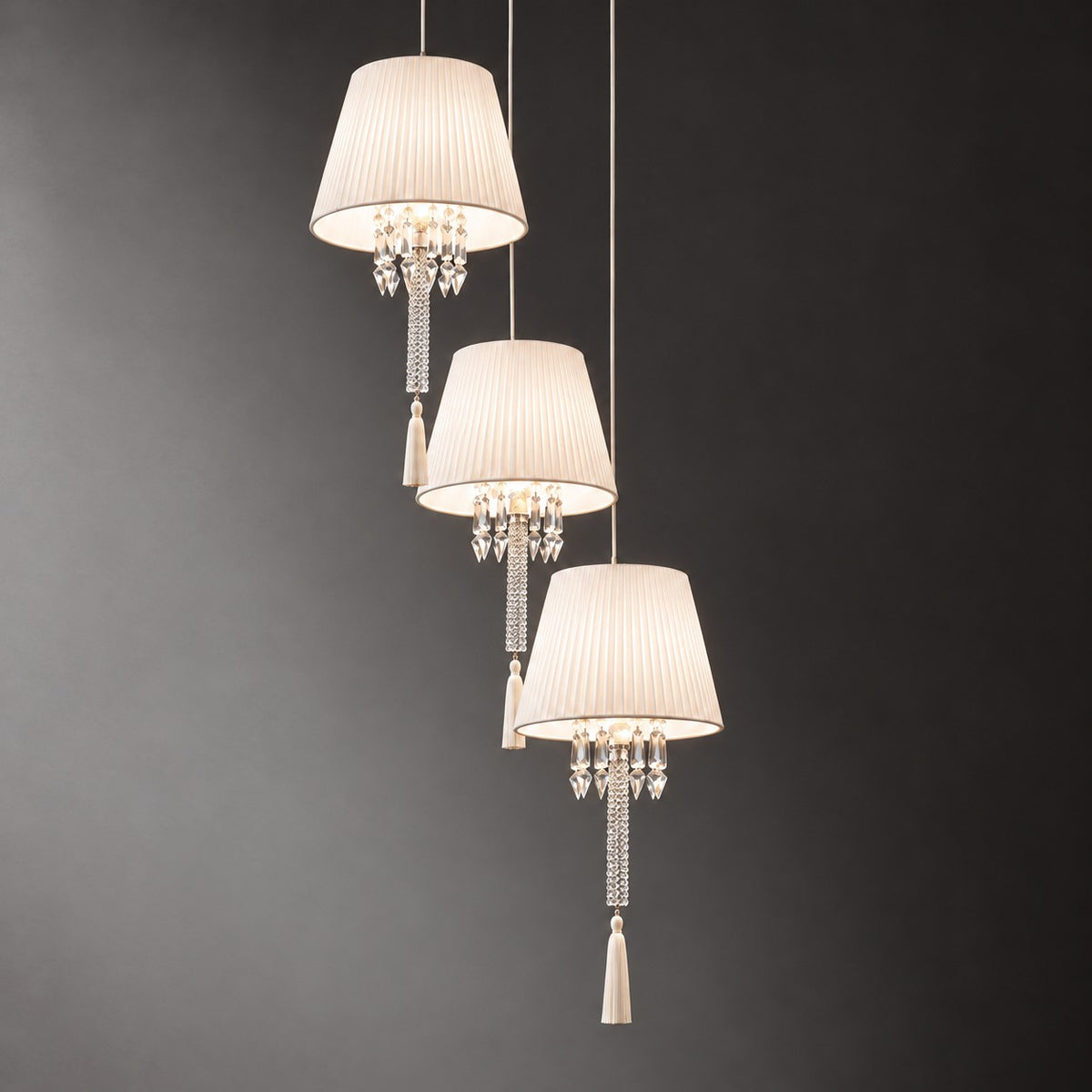 Jorenza Cream Crystal 3-Light Pendant Light 26.8" on a dark olive wall