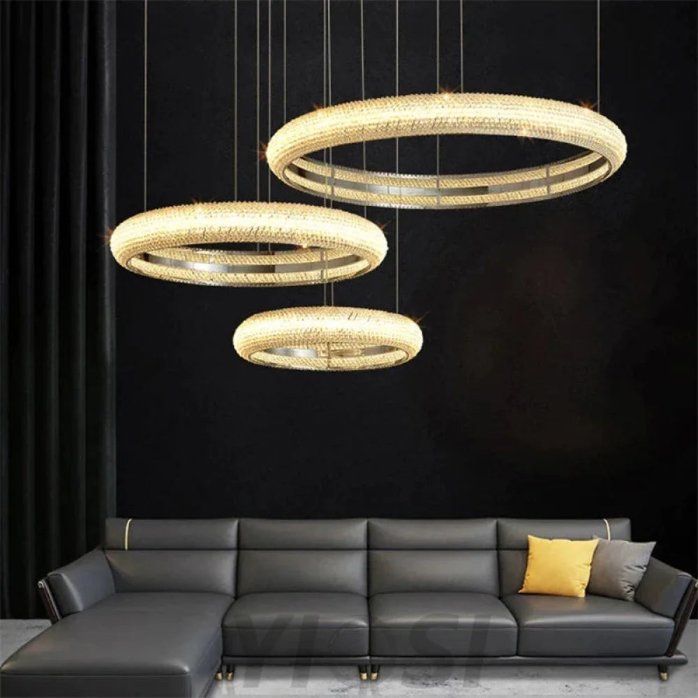 Joyce Bergamo 3-Ring Crystal Chandelier Chandeliers