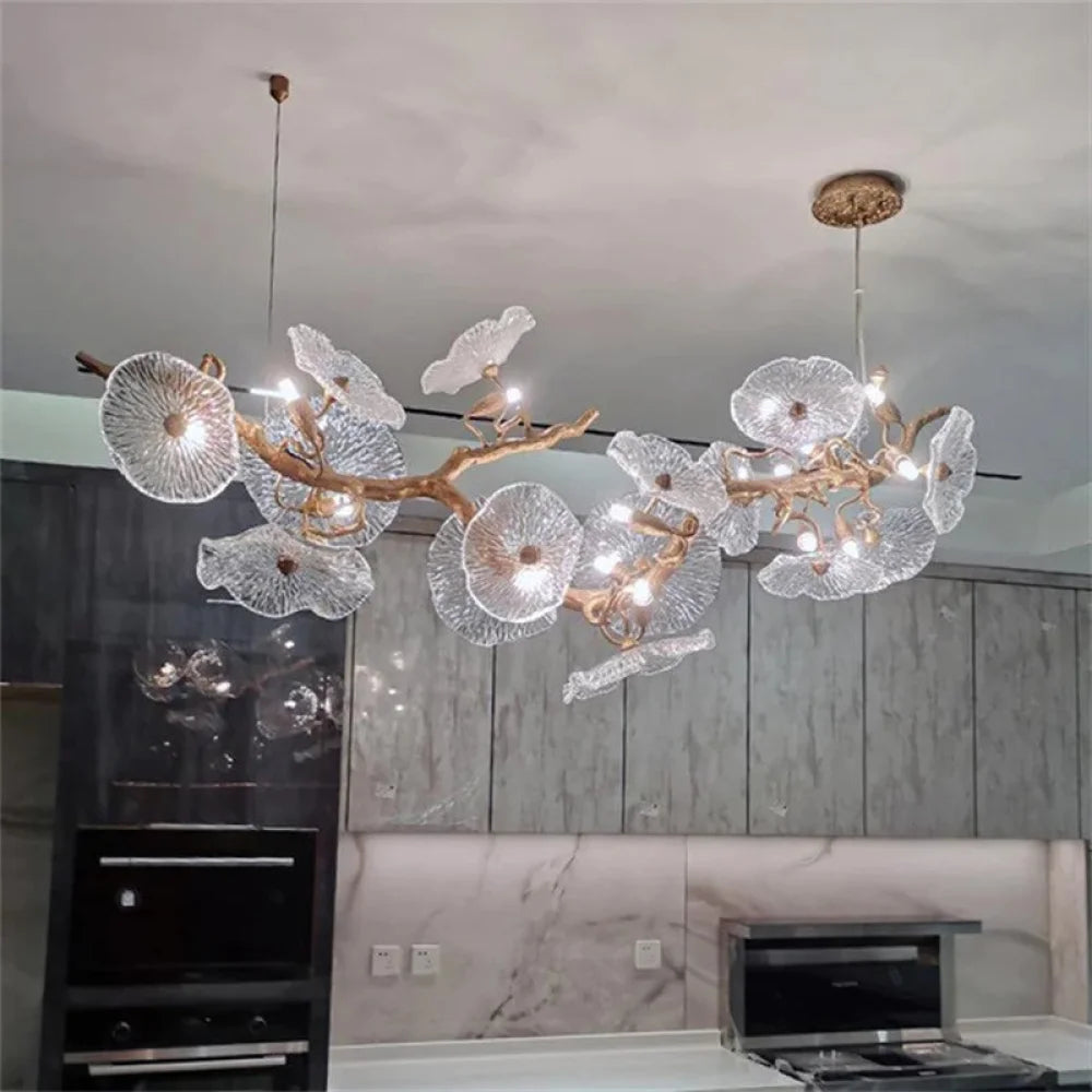 Kacey Modern Leaf Glass Flower Linear Chandelier 68.9’’ L X 17.7’’ W 25.6’’ H Branch