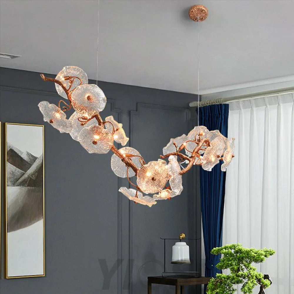 Kacey Modern Leaf Glass Flower Linear Chandelier Branch