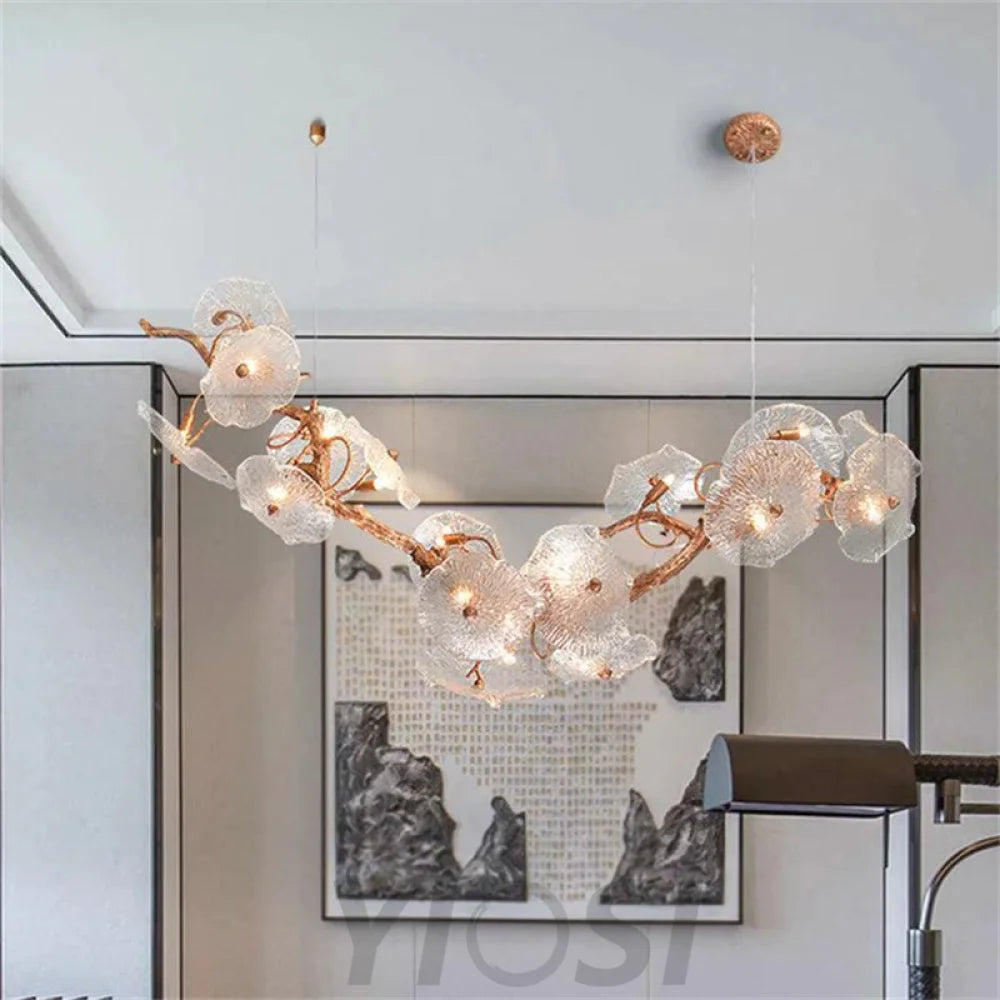 Kacey Modern Leaf Glass Flower Linear Chandelier Branch