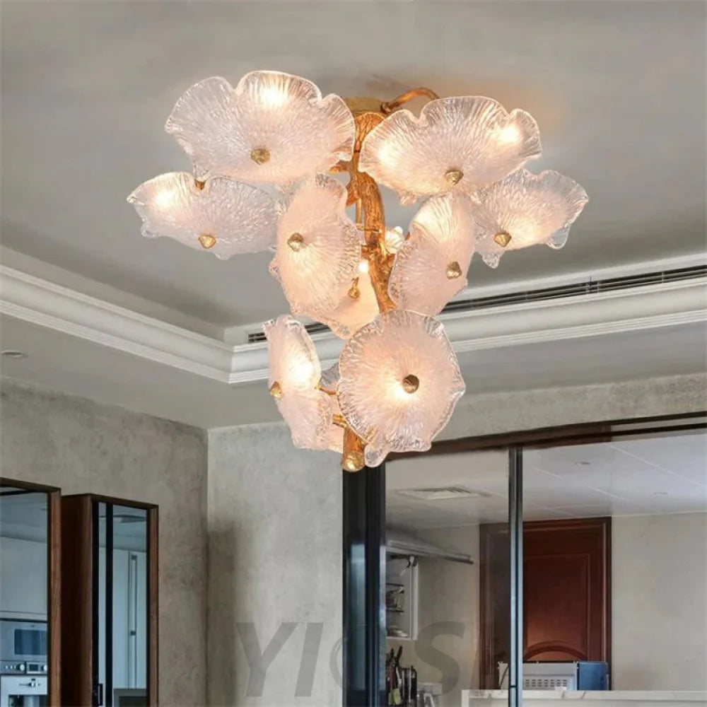 Kacey Modern Luxury Leaf Glass Flower Ceiling Chandelier Branch