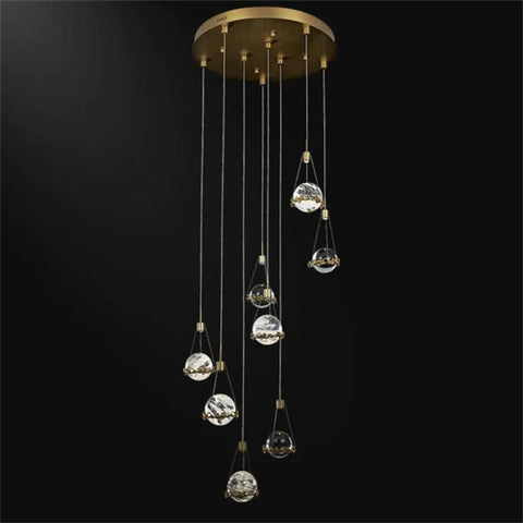 Kaden Modern Rock Crystal Ball Ceiling Mounted Staircase Chandelier