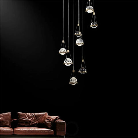 Kaden Modern Rock Crystal Ball Ceiling Mounted Staircase Chandelier