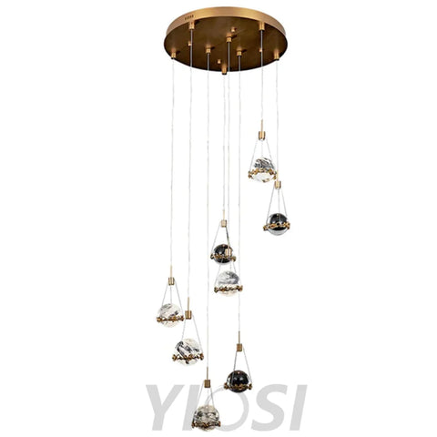 Kaden Modern Rock Crystal Ball Ceiling Mounted Staircase Chandelier