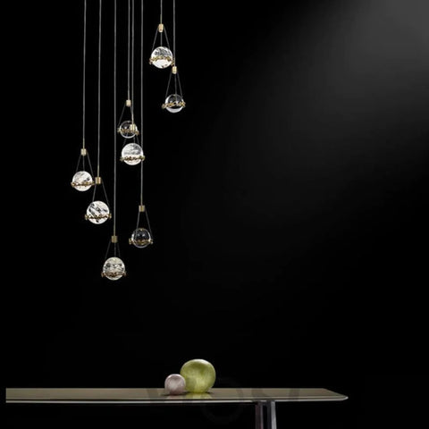 Kaden Modern Rock Crystal Ball Ceiling Mounted Staircase Chandelier