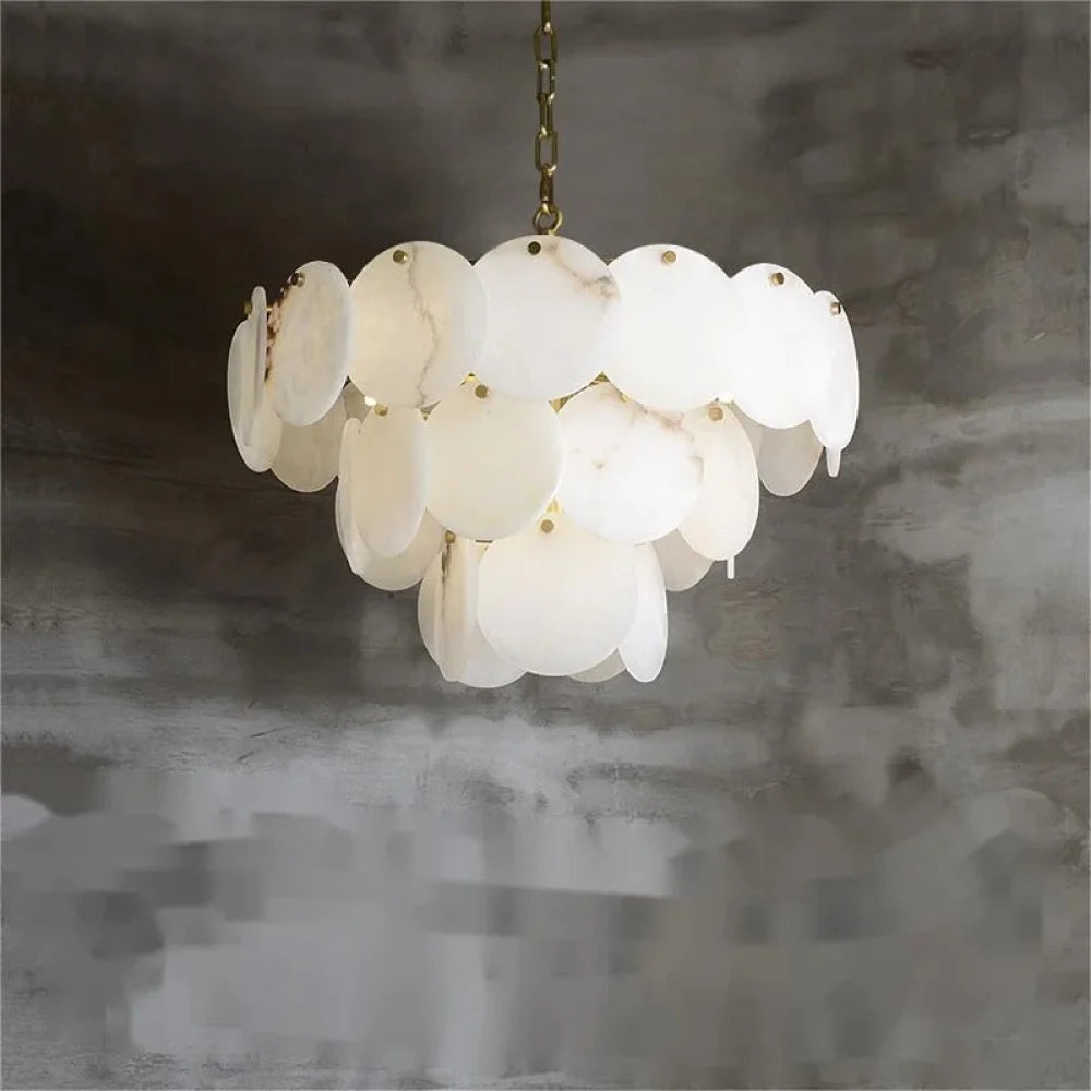 Kaleena Alabaster Multi-Tiered Round Chandelier For Living Room Upscale Lighting 3 Layer Chandeliers