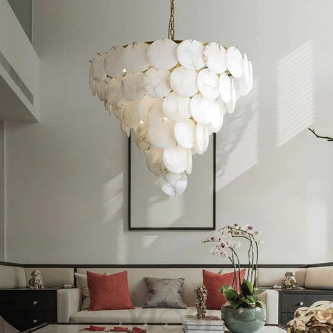 Kaleena Alabaster Multi-Tiered Round Chandelier For Living Room Upscale Lighting Chandeliers