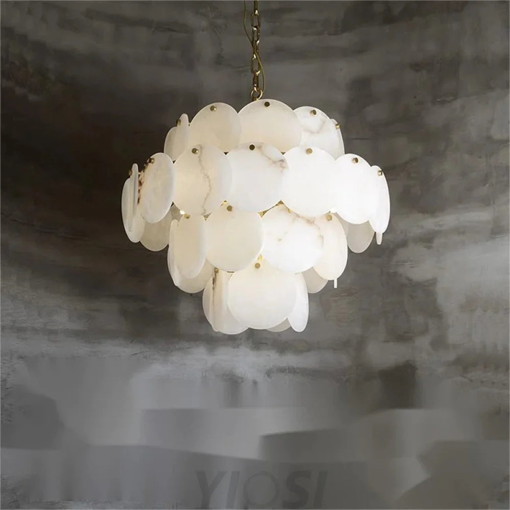 Kaleena Alabaster Multi-Tiered Round Chandelier For Living Room Upscale Lighting Chandeliers