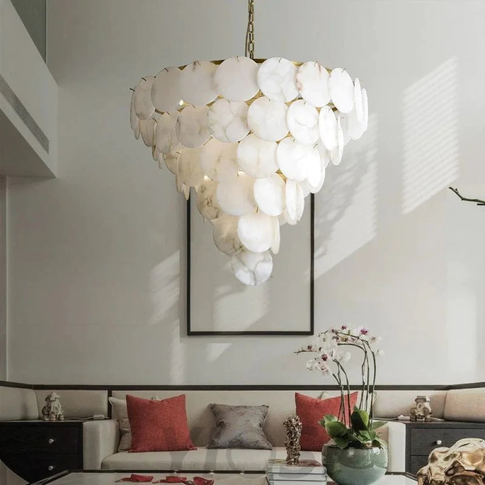 Kaleena Alabaster Multi-Tiered Round Chandelier For Living Room Upscale Lighting Chandeliers