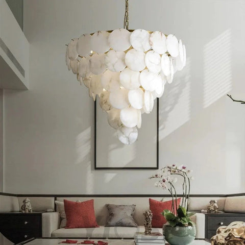 Kaleena Alabaster Multi-Tiered Round Chandelier For Living Room Upscale Lighting Chandeliers