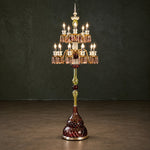 Kalveri Gold Tiered Crystal 15-Light Floor Lamp 78.7" on a dark olive wall
