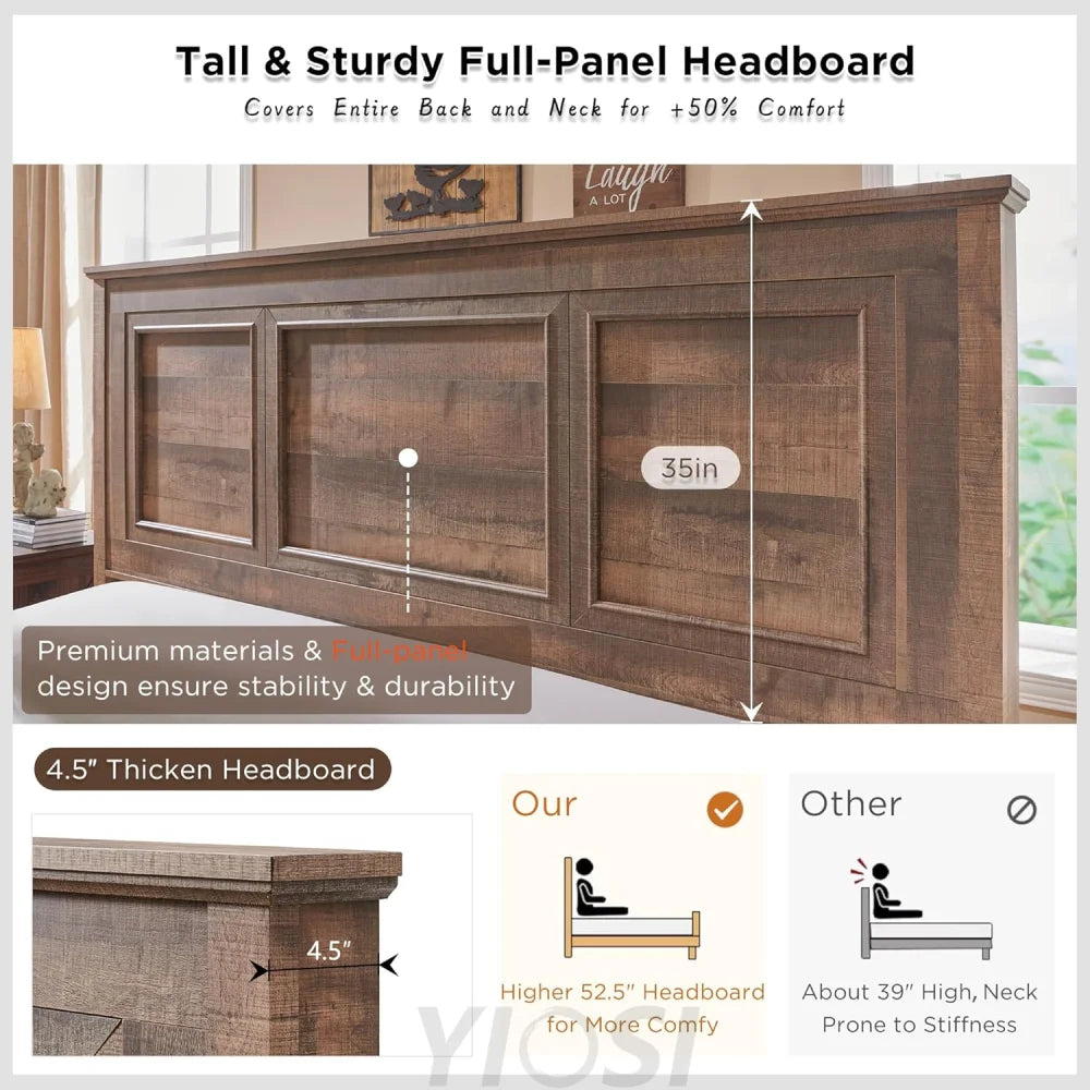 King Size Farmhouse Wood Platform Bed Frame with Storage Drawers