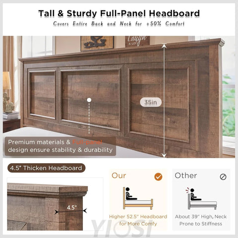 King Size Farmhouse Wood Platform Bed Frame with Storage Drawers