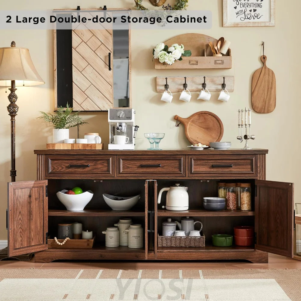 Large Buffet Sideboard Cabinet with Doors and Drawers - Dark Brown