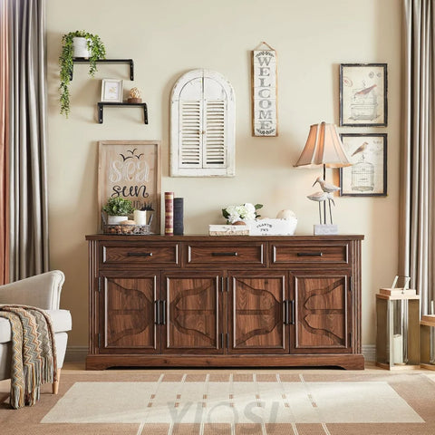 Large Buffet Sideboard Cabinet with Doors and Drawers - Dark Brown