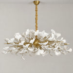 Large Ginkgo Leaf Chandelier Gold and White Pendant Light – lights off