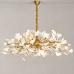 Large Ginkgo Leaf Chandelier Gold and White Pendant Light – lights on