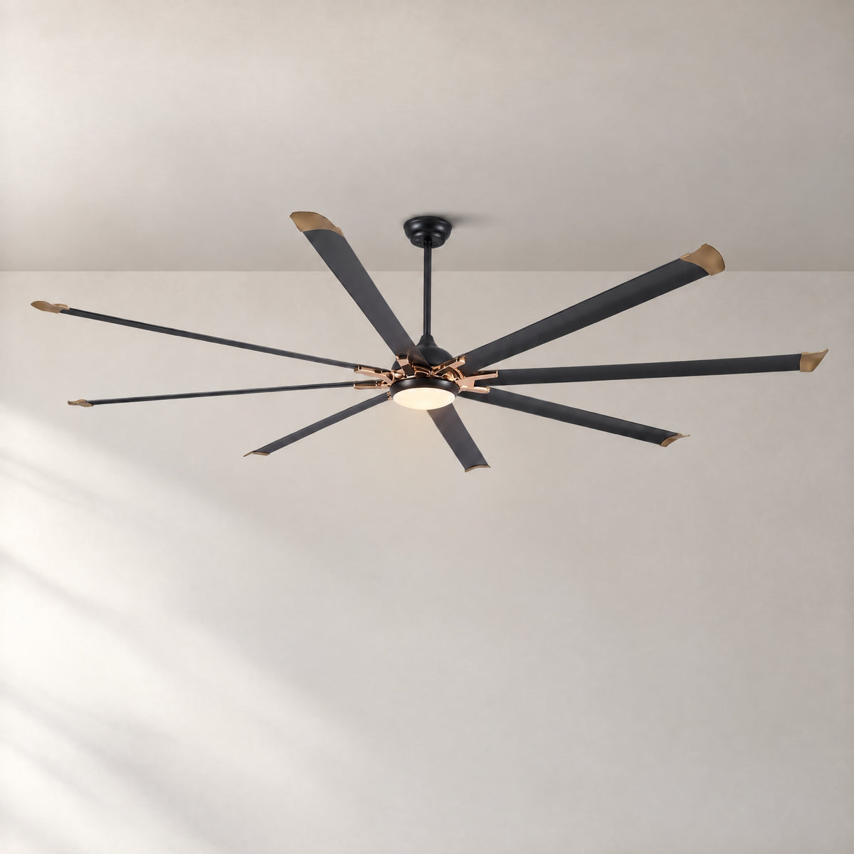 Yiosi Modern Eight Blade Metal Ceiling Fan with Integrated LED Disc Light – lights on