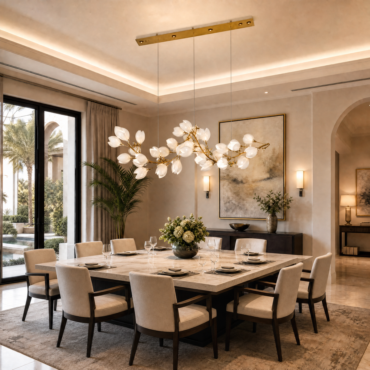 Lauro Ceramic Leaf Halo Chandelier