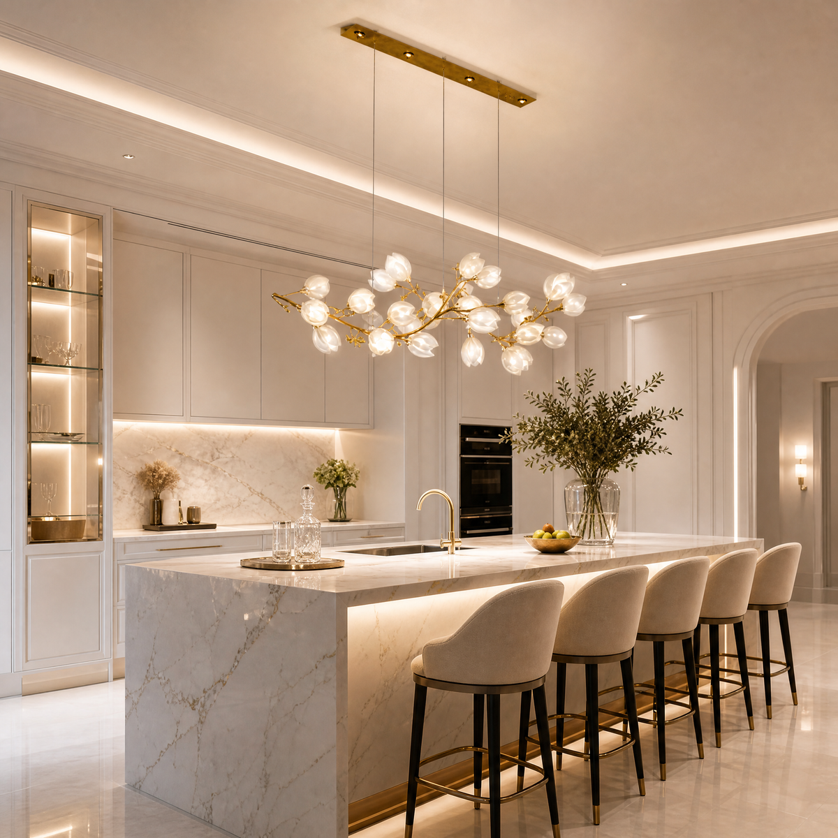 Lauro Ceramic Leaf Halo Chandelier