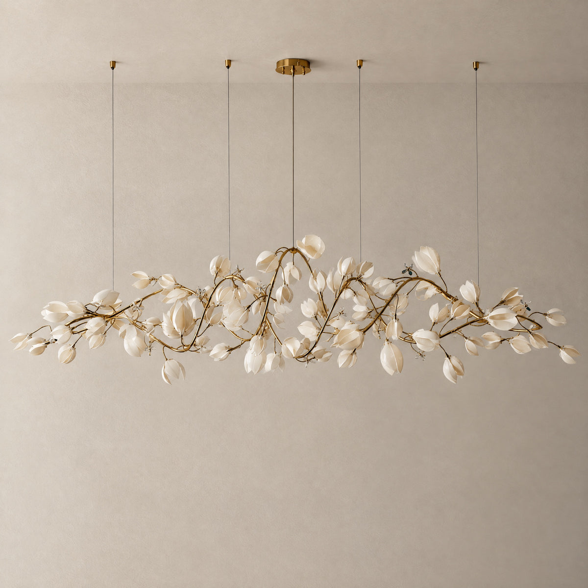 Lauro Ceramic Leaf Linear Chandelier – lights off