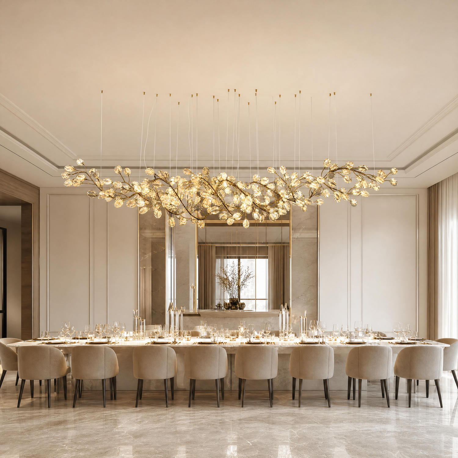 Lauro Ceramic Leaf Linear Chandelier