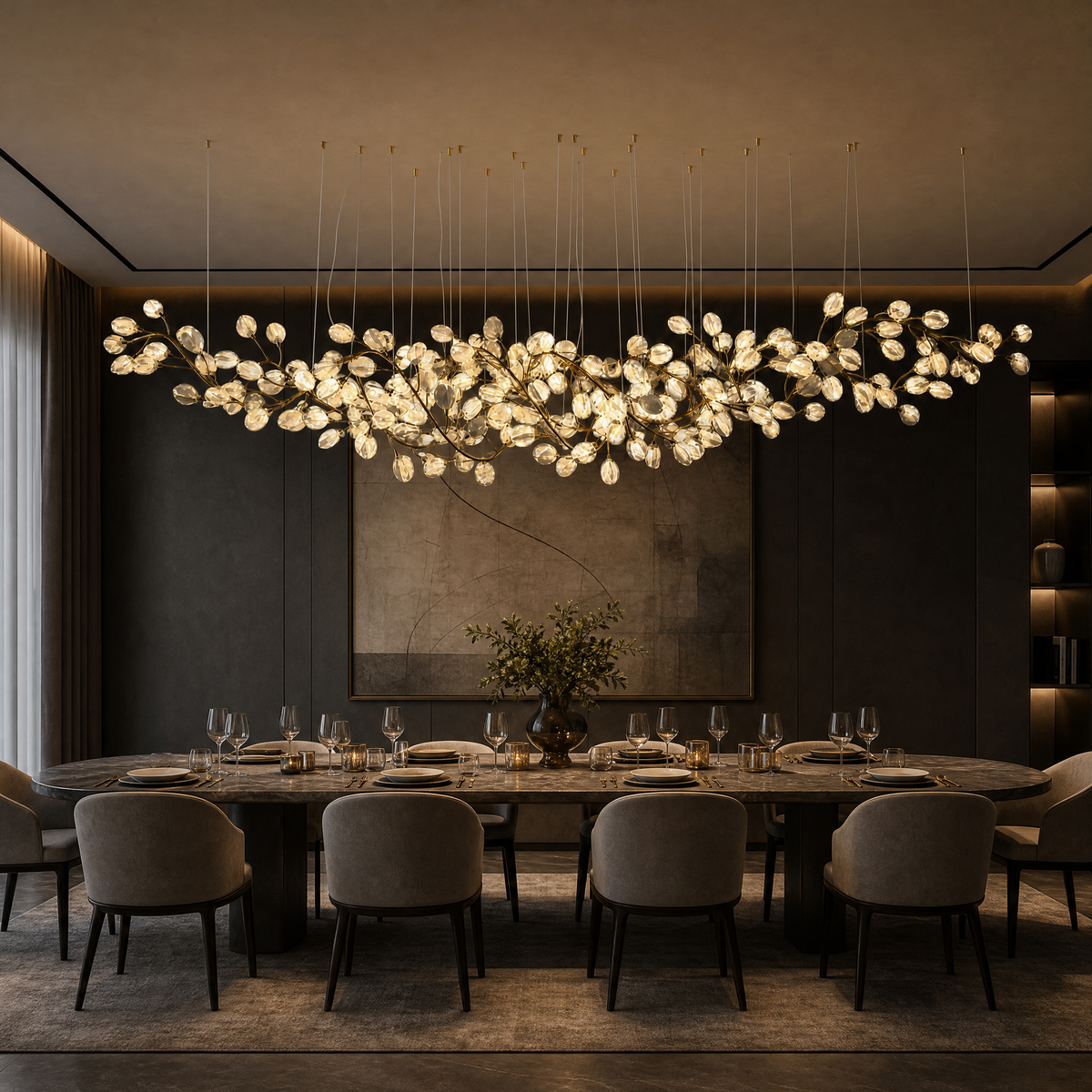 Lauro Ceramic Leaf Linear Chandelier