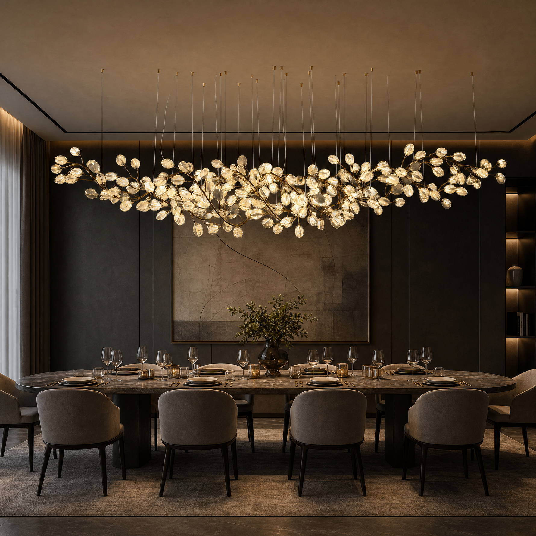 Lauro Ceramic Leaf Linear Chandelier