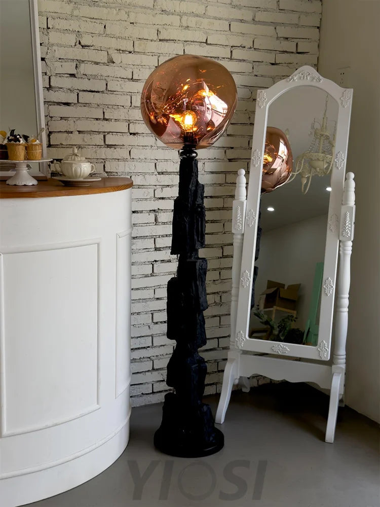 Lava Floor Lamp with Charcoal Color - Black  & Rose gold, Lava-1-Yiosilamp