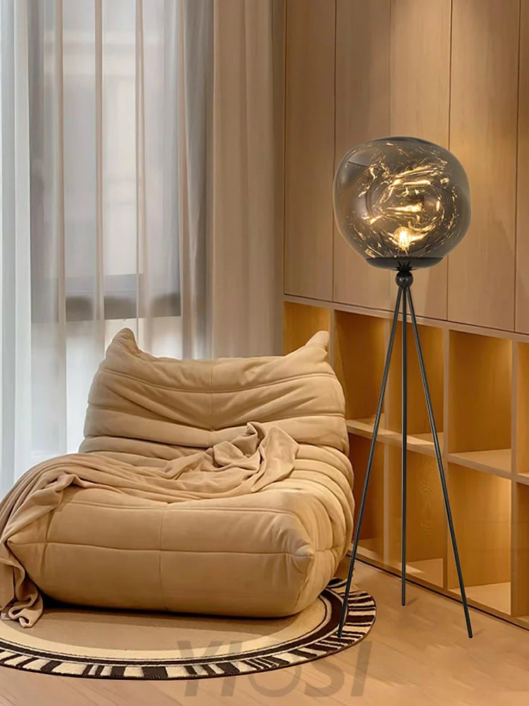 Lava Floor Lamp with Tripod - Charles, Gold & Gold, Lava, Rose Gold & Gold, Silver & Black, Smoke grey & Black-1-Yiosilamp