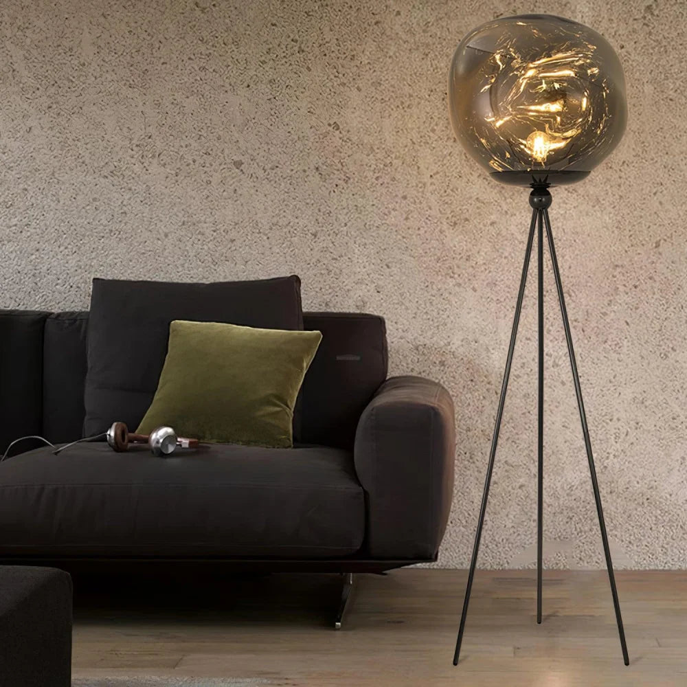 Lava Floor Lamp with Tripod - Charles, Gold & Gold, Lava, Rose Gold & Gold, Silver & Black, Smoke grey & Black-1-Yiosilamp