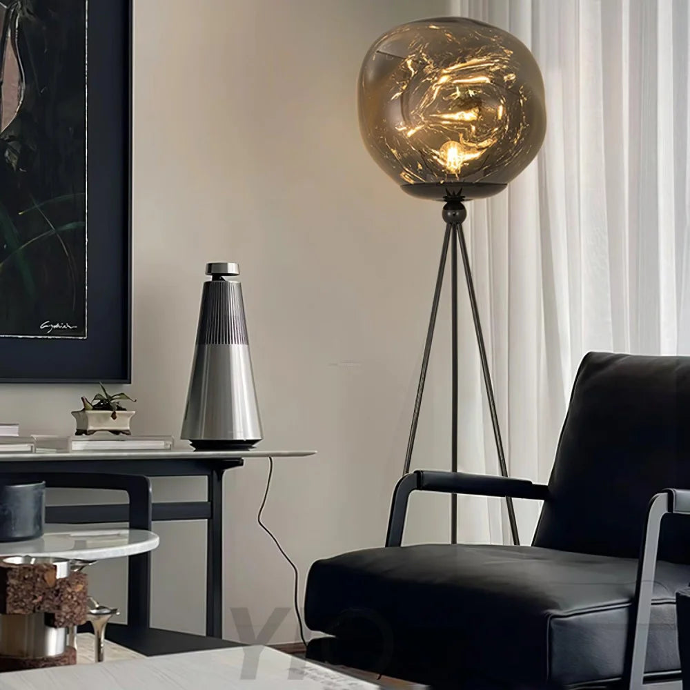 Lava Floor Lamp with Tripod - Charles, Gold & Gold, Lava, Rose Gold & Gold, Silver & Black, Smoke grey & Black-1-Yiosilamp