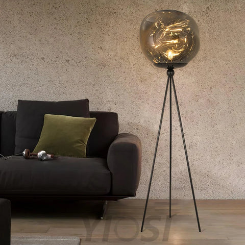 Lava Floor Lamp with Tripod - Charles, Gold & Gold, Lava, Rose Gold & Gold, Silver & Black, Smoke grey & Black-1-Yiosilamp