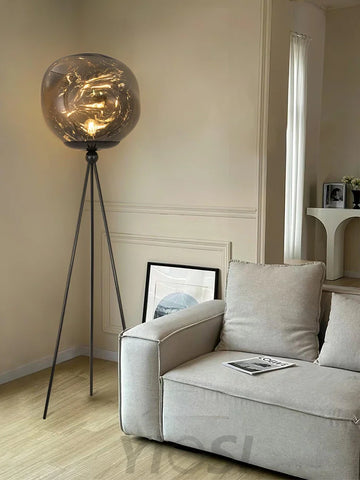 Lava Floor Lamp with Tripod - Charles, Gold & Gold, Lava, Rose Gold & Gold, Silver & Black, Smoke grey & Black-1-Yiosilamp