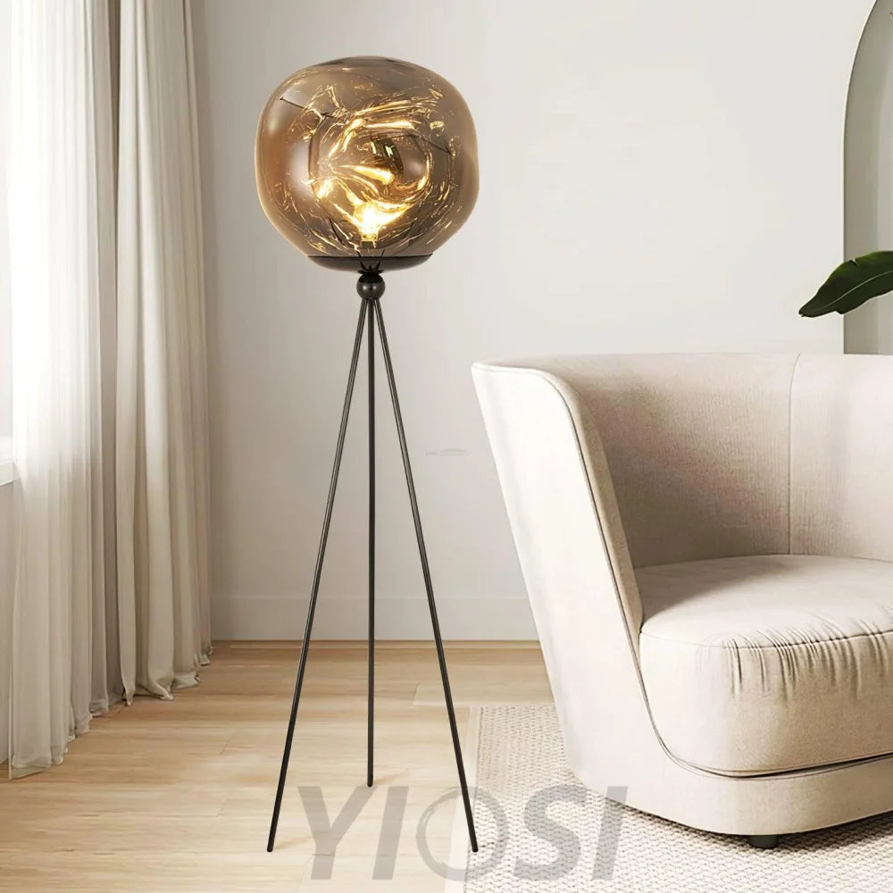 Lava Floor Lamp with Tripod - Charles, Gold & Gold, Lava, Rose Gold & Gold, Silver & Black, Smoke grey & Black-1-Yiosilamp