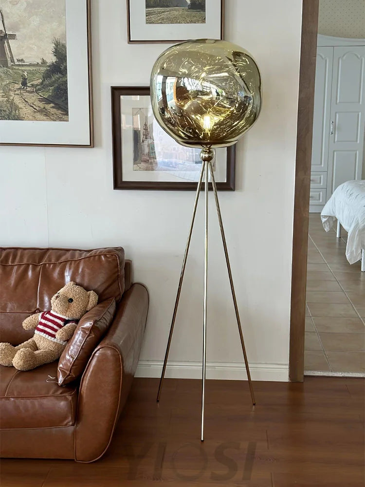 Lava Floor Lamp with Tripod - Charles, Gold & Gold, Lava, Rose Gold & Gold, Silver & Black, Smoke grey & Black-1-Yiosilamp