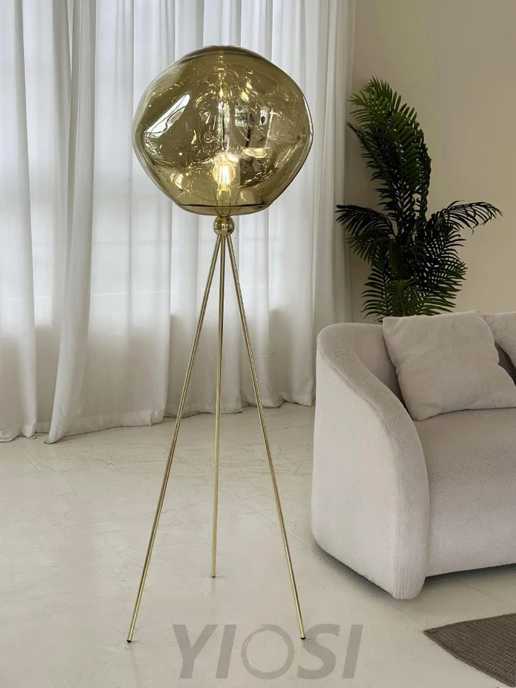 Lava Floor Lamp with Tripod - Charles, Gold & Gold, Lava, Rose Gold & Gold, Silver & Black, Smoke grey & Black-1-Yiosilamp