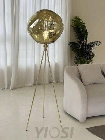 Lava Floor Lamp with Tripod - Charles, Gold & Gold, Lava, Rose Gold & Gold, Silver & Black, Smoke grey & Black-1-Yiosilamp