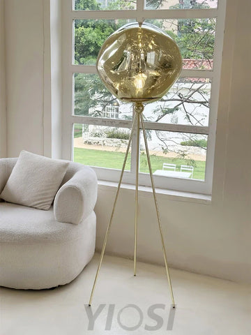 Lava Floor Lamp with Tripod - Charles, Gold & Gold, Lava, Rose Gold & Gold, Silver & Black, Smoke grey & Black-1-Yiosilamp