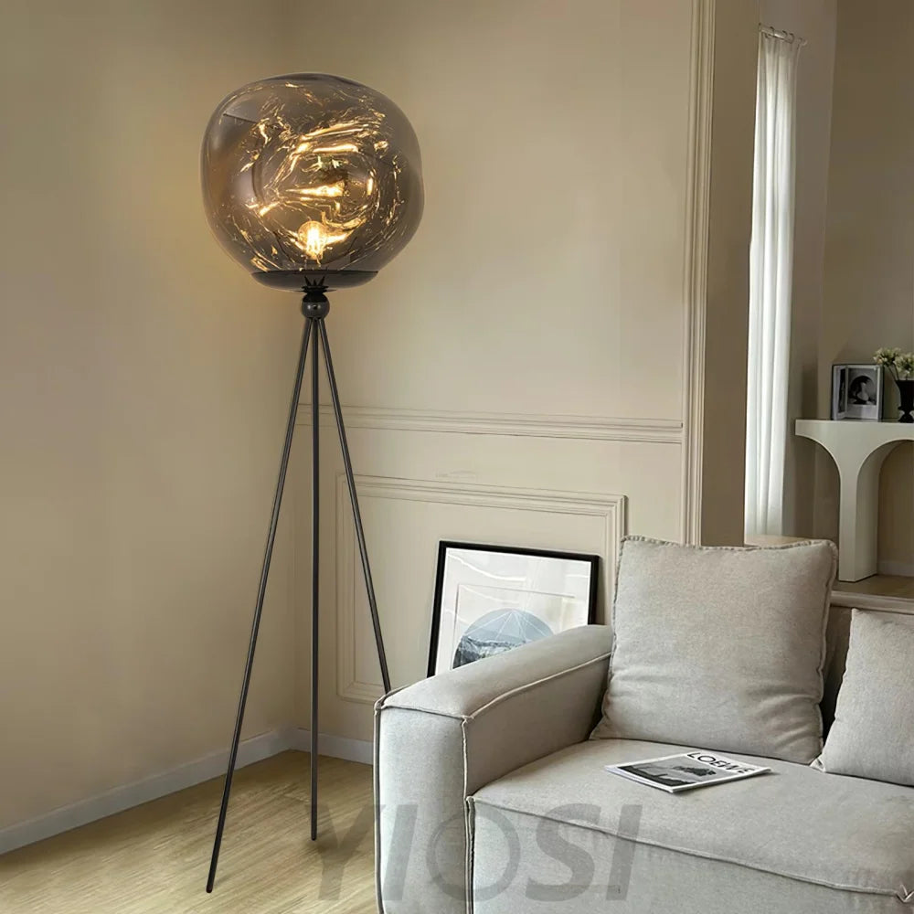 Lava Floor Lamp with Tripod - Charles, Gold & Gold, Lava, Rose Gold & Gold, Silver & Black, Smoke grey & Black-1-Yiosilamp